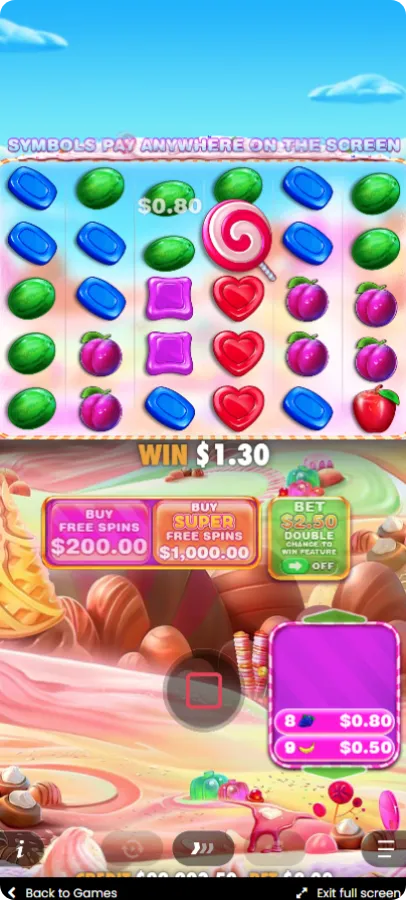 Symbole specjalne w Sweet Bonanza 1000, w tym scatter lollipop i mnożniki Candy Bomb do 1000x